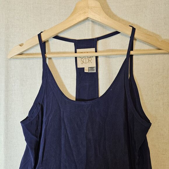 Chaser Navy Blue Mini Dress Crepe De Chine Silk Strappy Slip Pockets Womens XS - Picture 3 of 9